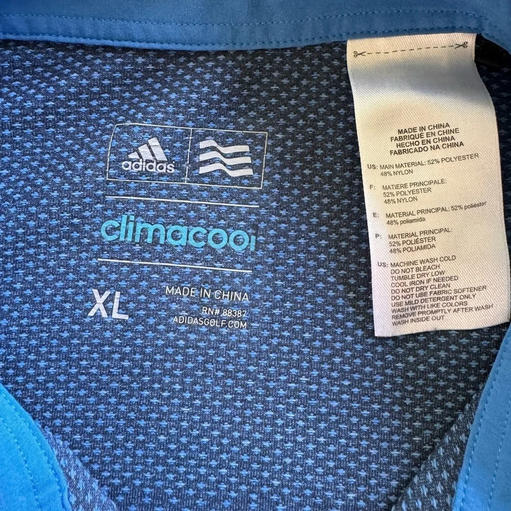 ADIDAS Climacool Men’s Short Sleeve Polo. Blue W/ Black Speckles Chest. Size XL